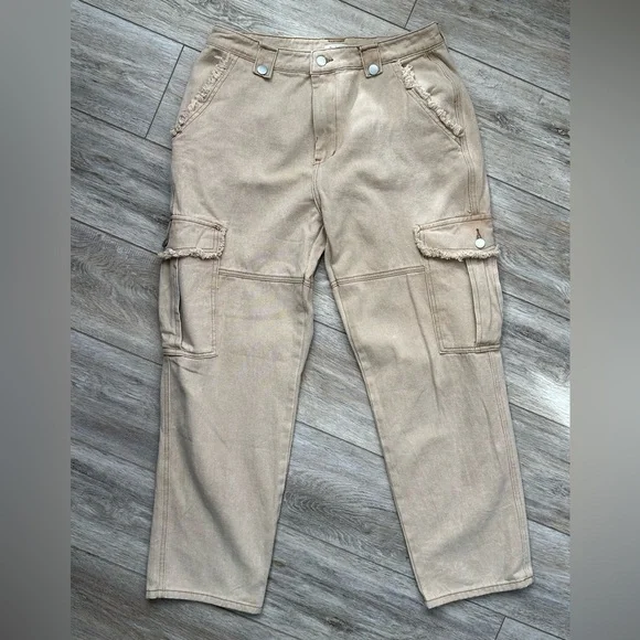 Pol Distressed Edge Cargo Pants Beige Large - Picture 1 of 8